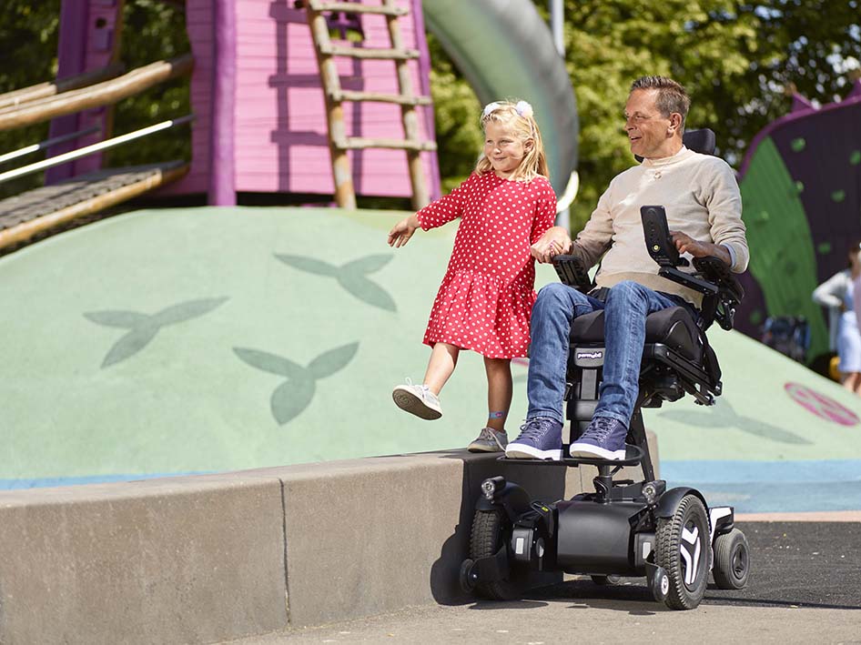 Permobil F5 Corpus with Active Height seat elevation