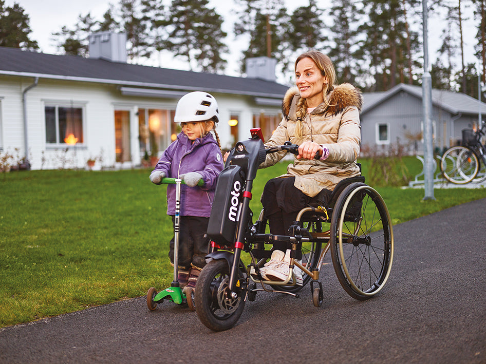 Progeo MotoTronik - Front Mount power assist device for manual wheelchairs - Assessments in Cornwall, Devon, Somerset, Dorset and Bristol. 