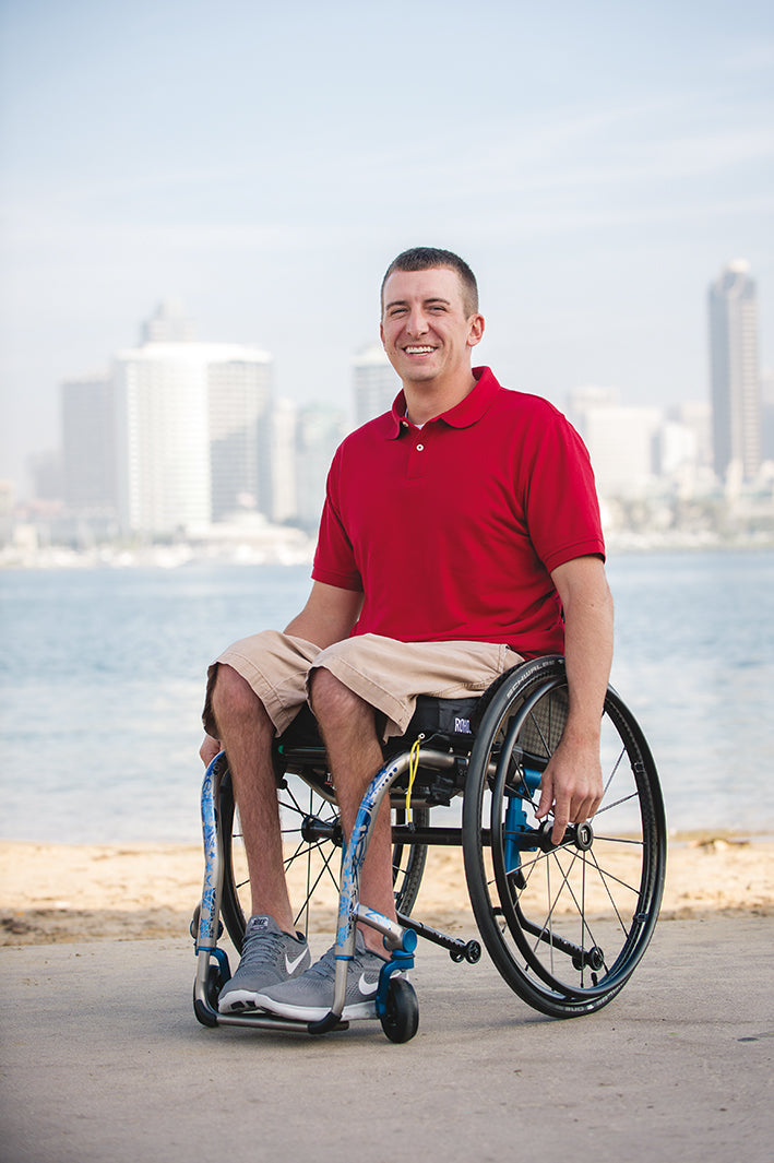 Man in a TiLite ZRA Titanium lightweight manual wheelchair